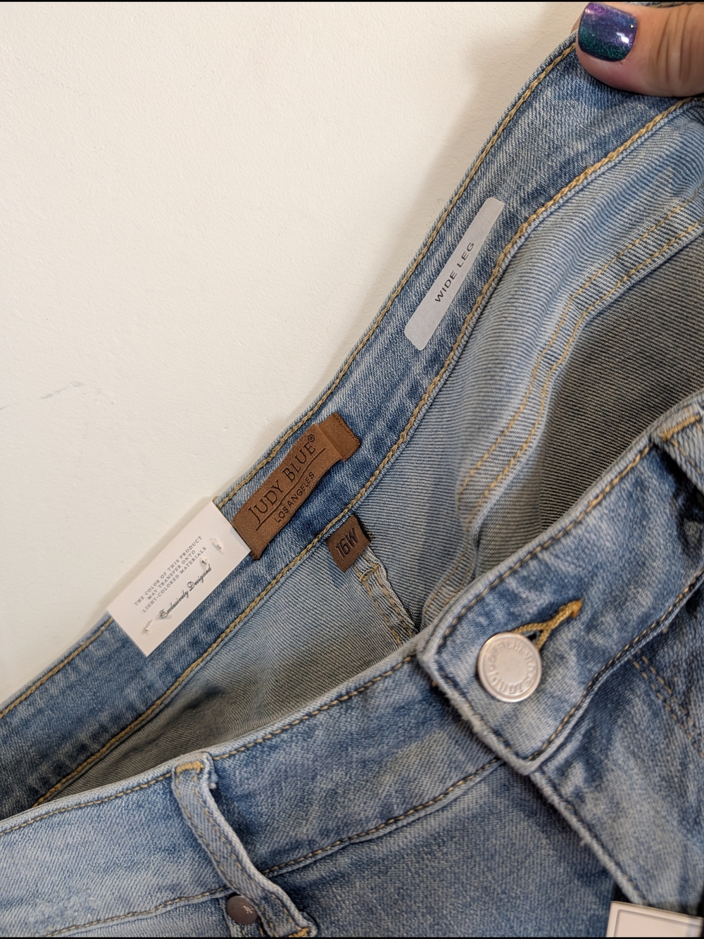 Judy Blue Light Blue Distressed Wide-Leg Jeans, Size 16W - Picture 5 of 6